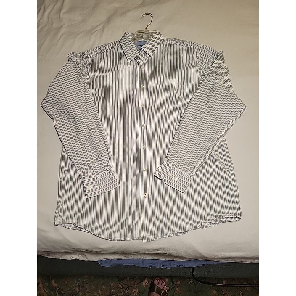 Eddie Bauer Shirt Mens Large/T Multicolor Stripes Wrinkle Resistant Long Sleeves